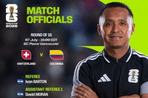 2026世界杯1/8淘汰赛瑞士对阵哥伦比亚赛事裁判:萨尔瓦多籍裁判伊万·巴顿执裁