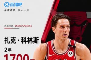 去年仅出战10场！Shams透露：扎克·科林斯与公牛续签2年1700万合同