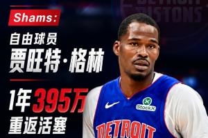 Shams报道：自由球员贾旺特·格林以395万美元加盟活塞，一年合同